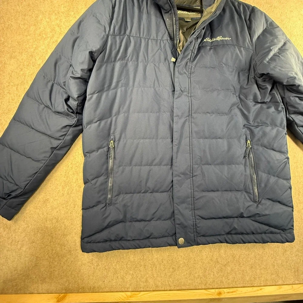 Eddie Bauer Mens Navy Blue Hooded Puffer Jacket‎ Quilted Insulated Coat Large